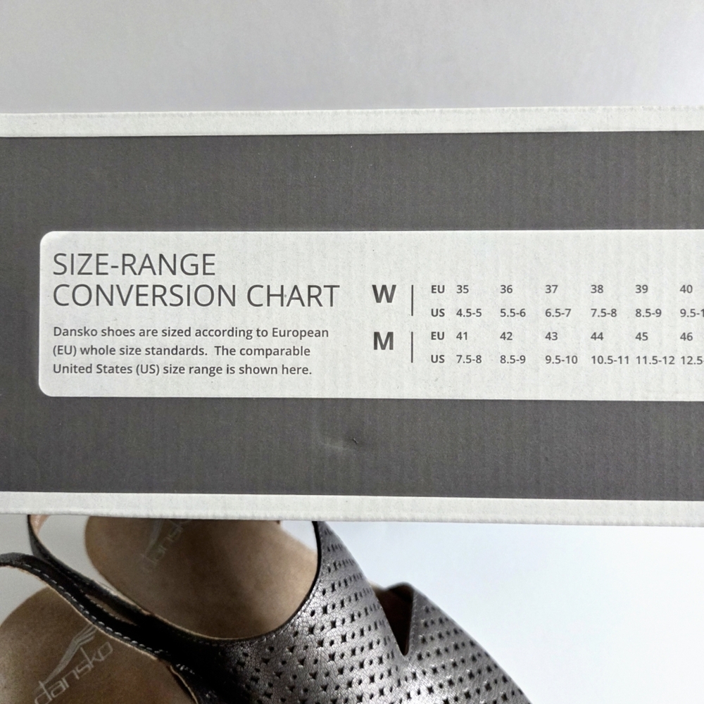 Dansko Teagan Heeled Sandals W/Peep Toe, Metallic Gunmetal Size 38 / US 7.5-8 - Picture 8 of 16